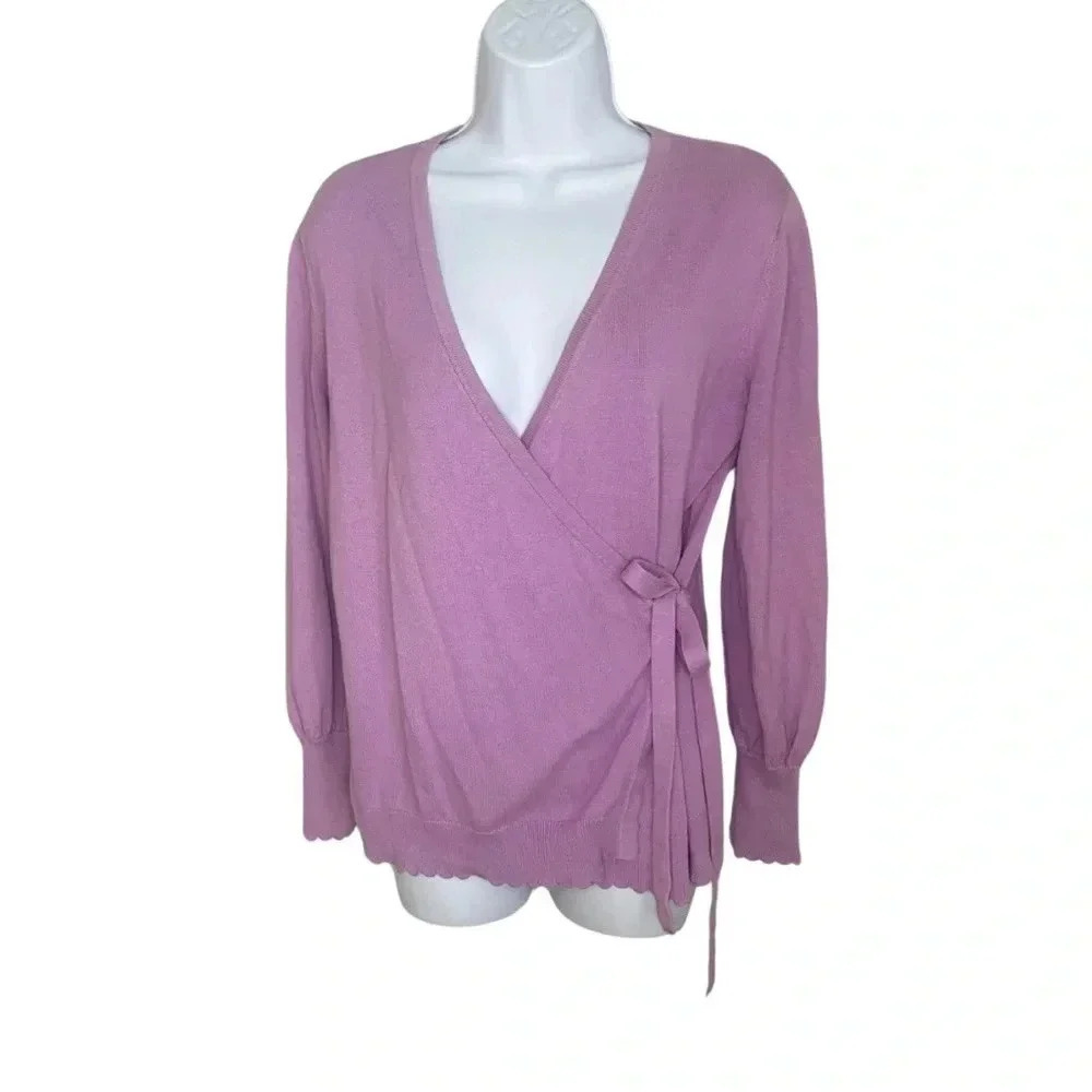 Isaac Mizrahi Live Lavender Wrap Sweater, Size S - Long Sleeve- Ribbed